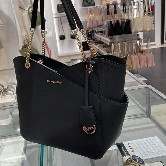 Michael Kors Jet Set Travel Large Chained Tote Shoulder Bag MK Black NWT
